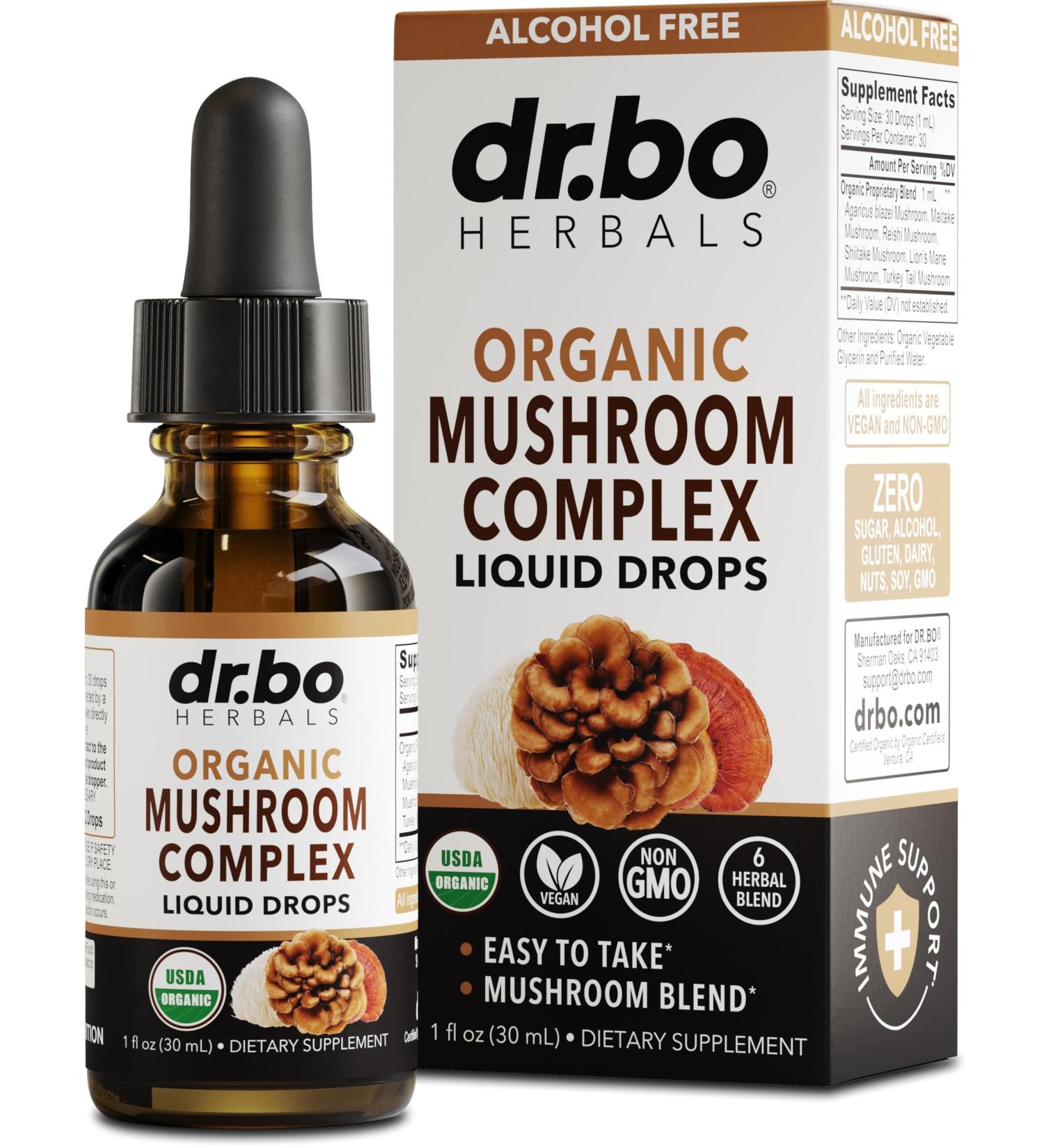 Organic Lions Mane Mushroom Complex - Mushroom Supplement Liquid Drops Tincture for Focus Fog Brain Health Supplements - Vegan Herbal Organic Lion's Mane Mushrooms Reishi Turkey Tail Extract 1oz - Buy Online on GoSupps.com