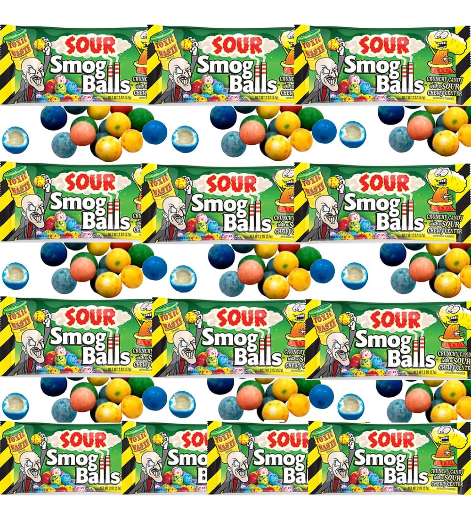 Toxic Waste Smog Balls Bags 48g - Crunchy candy with a sour chewy centre (Half box (12 bags)) - Buy Online on GoSupps.com