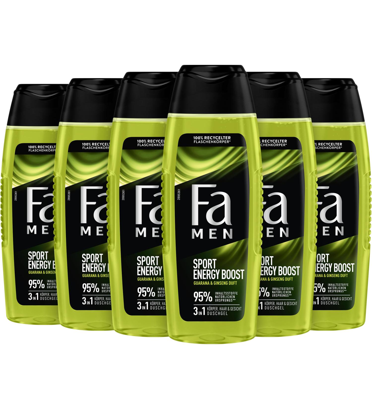 Fa Men Sport Double Power Power Boost Body & Hair (6 x 250 ml) 3-in-1 formula for body hair and face activate your body mind and senses with the refreshing scent of