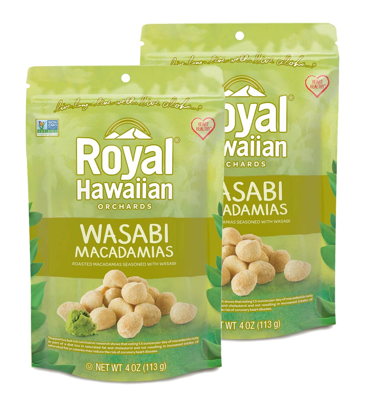 Royal Hawaiian Orchards Wasabi Macadamia Nuts 4 oz (Pack of 2) - Gluten-Free, Vegan, Non-GMO, Kosher - Buy Online on GoSupps.com
