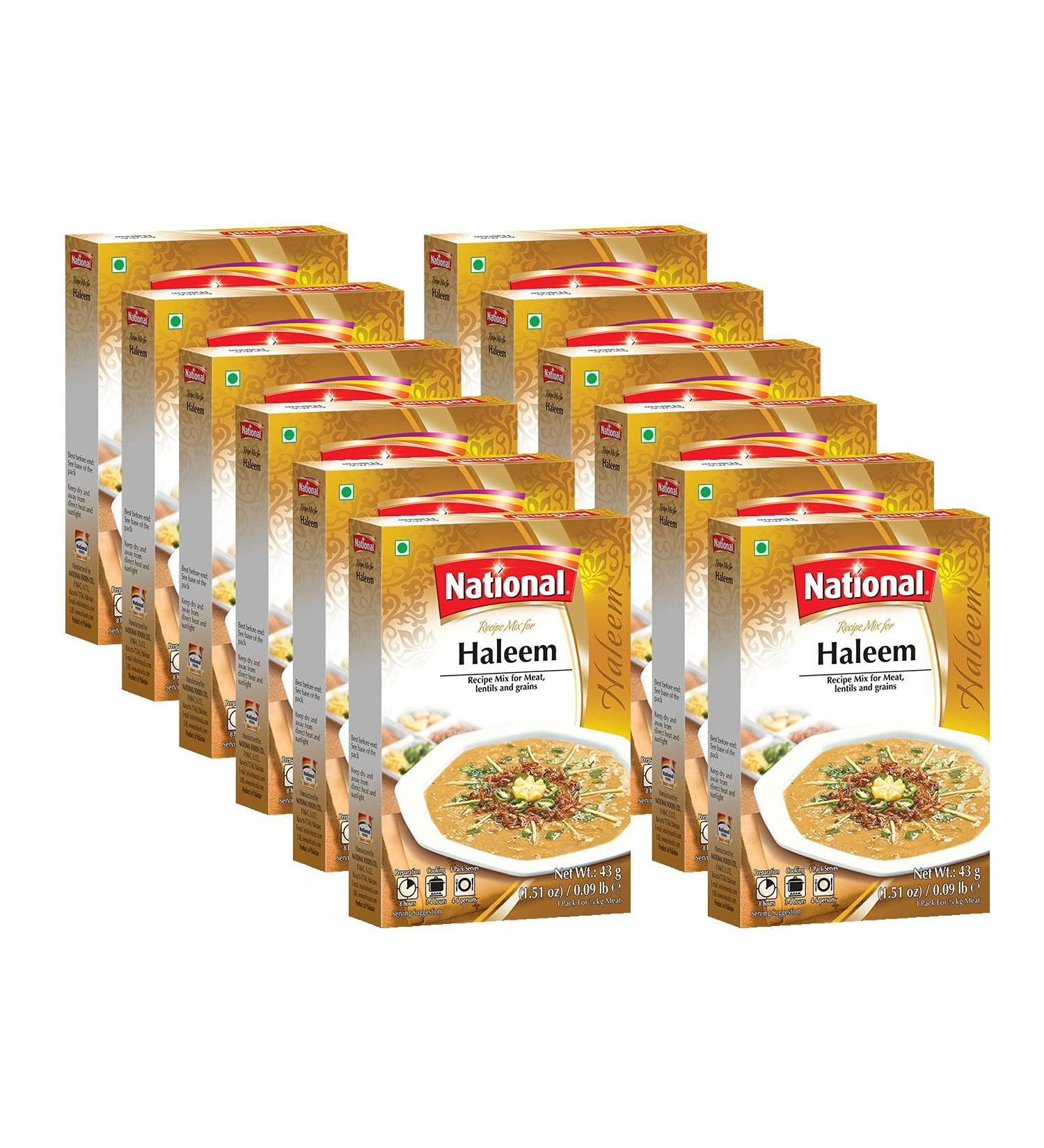 National Foods Haleem Recipe Mix 1.51 oz (43g) | Traditional Curry Spice Powder | Essential South Asian Dish | Lentil & Meat Stew Seasoning Food | Box Pack | Pack of 12 Haleem 43g (Pack of 12) - Buy Online on GoSupps.com
