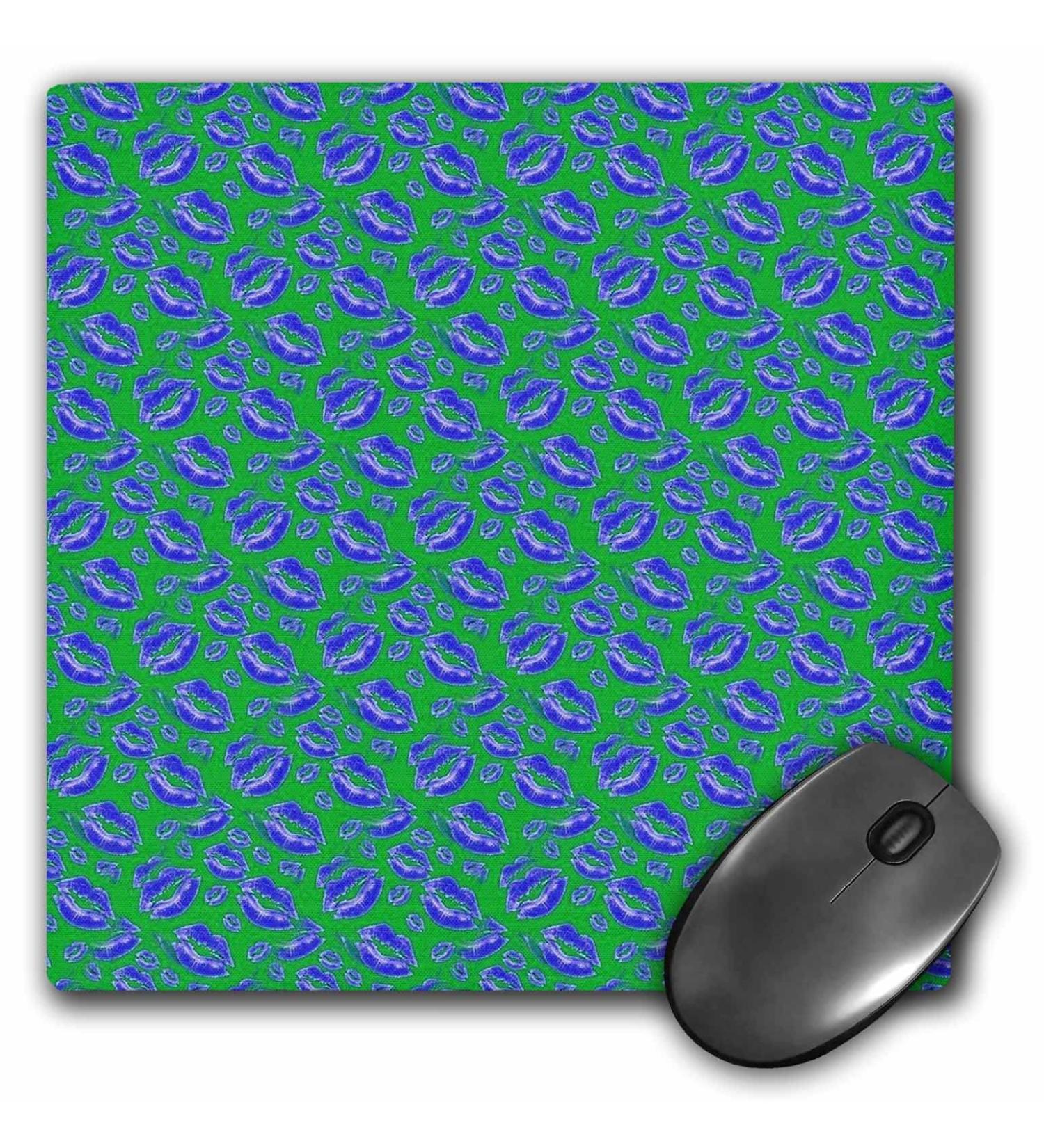 3dRose Two Kisses Collided Lip Bold Blue Lips Pattern - Mouse Pads (mp_357237_1)