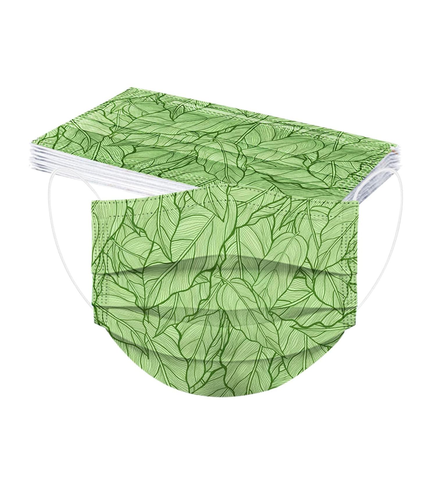 50PC Adults Leaves Pattern 3 Ply Disposable_Face_Mask Breathable Elastic Earloops for Men Women Daliy Use - Buy Online on GoSupps.com