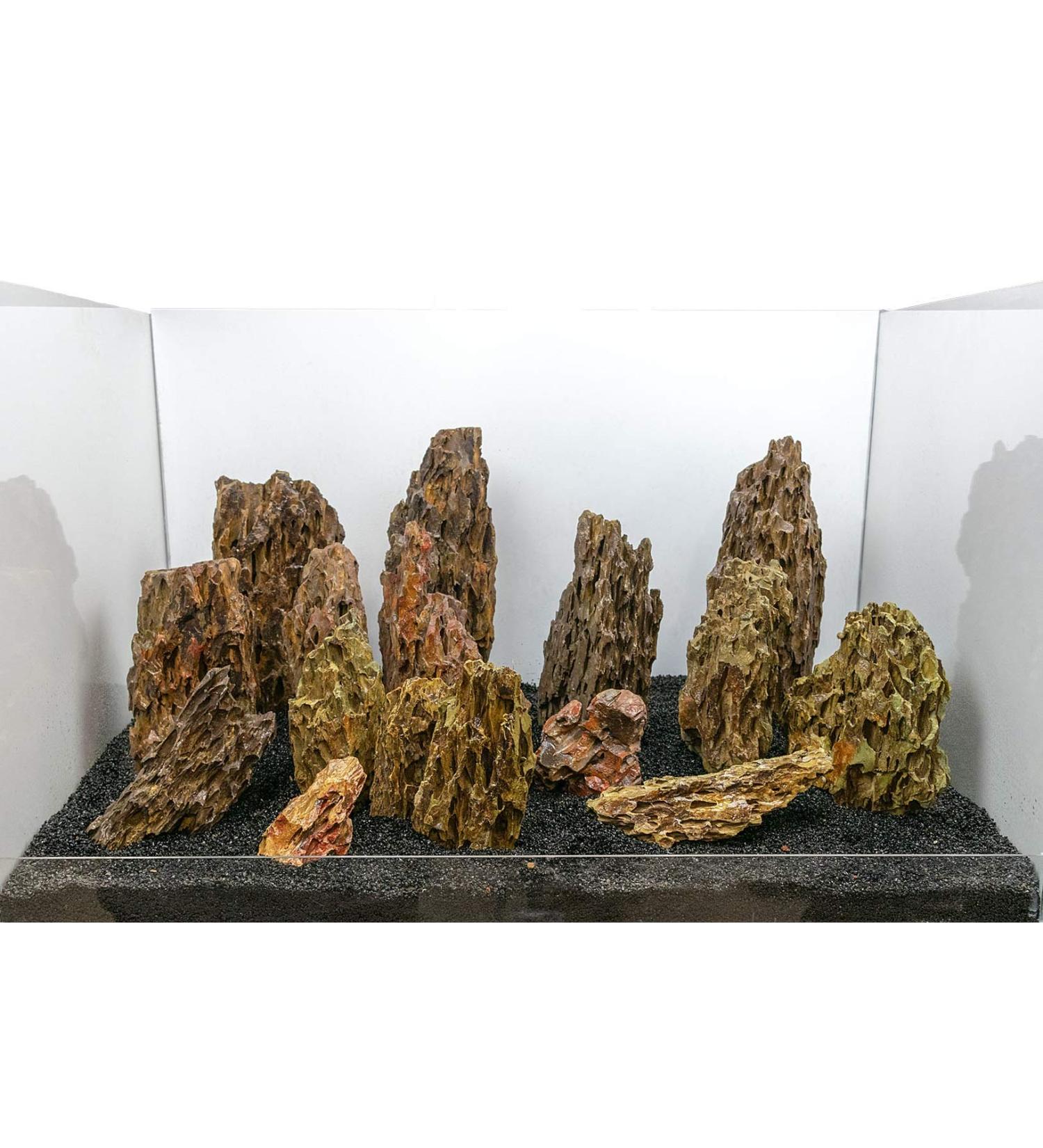 Dragon Stone Aquarium Rock Decor - Scaly Greenish Surface Asian Style Rock - Creates An Amazing Aquarium Landscape - Ohko Rock (60 cm Set: 9 natural stones approx. 5 kg)
