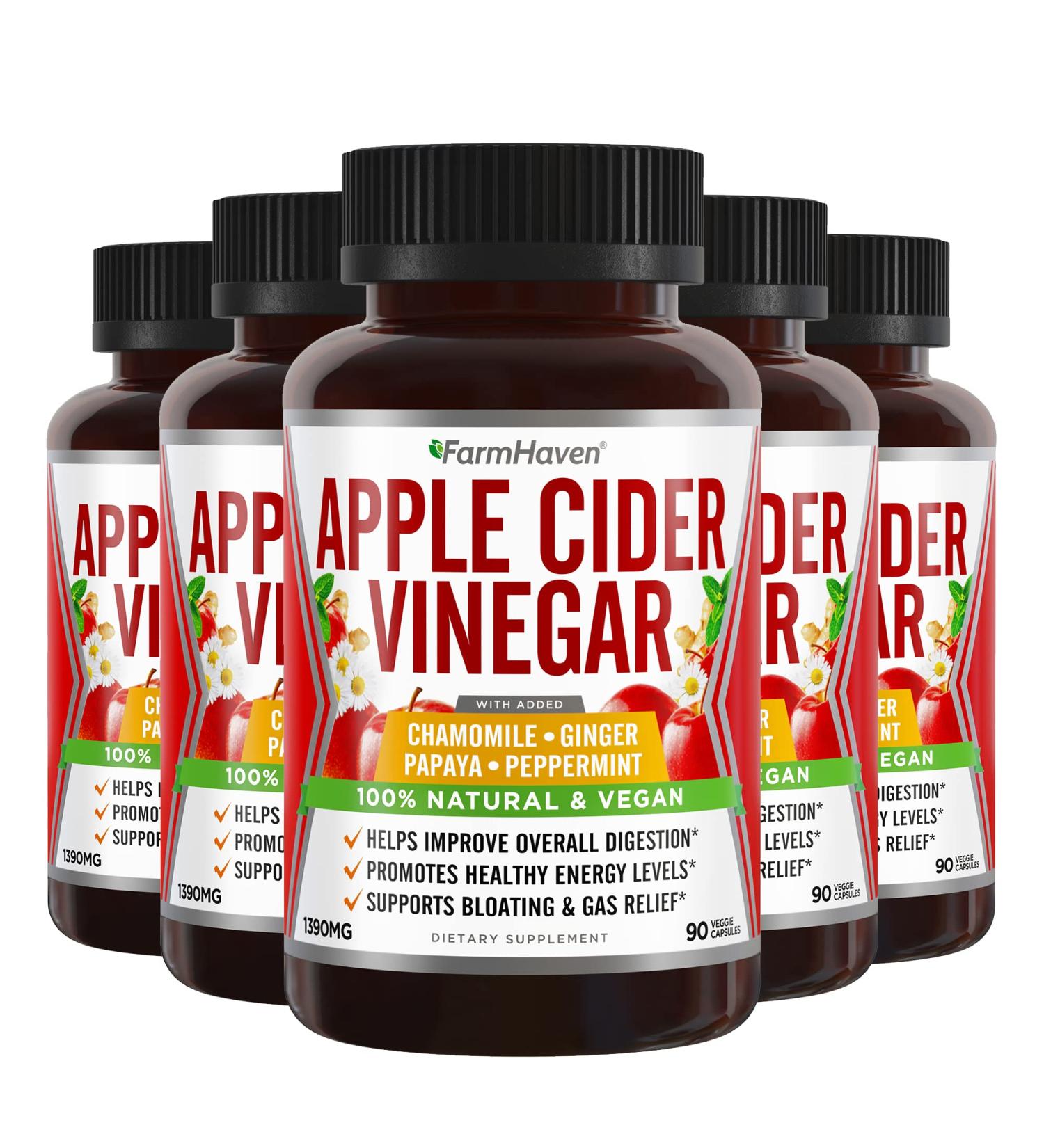 Apple Cider Vinegar Capsules with Ginger, Papaya & Chamomile | 1390mg | Digestion & Immunity Support | Non-GMO | 100% Natural | 450 Capsules - Buy Online on GoSupps.com