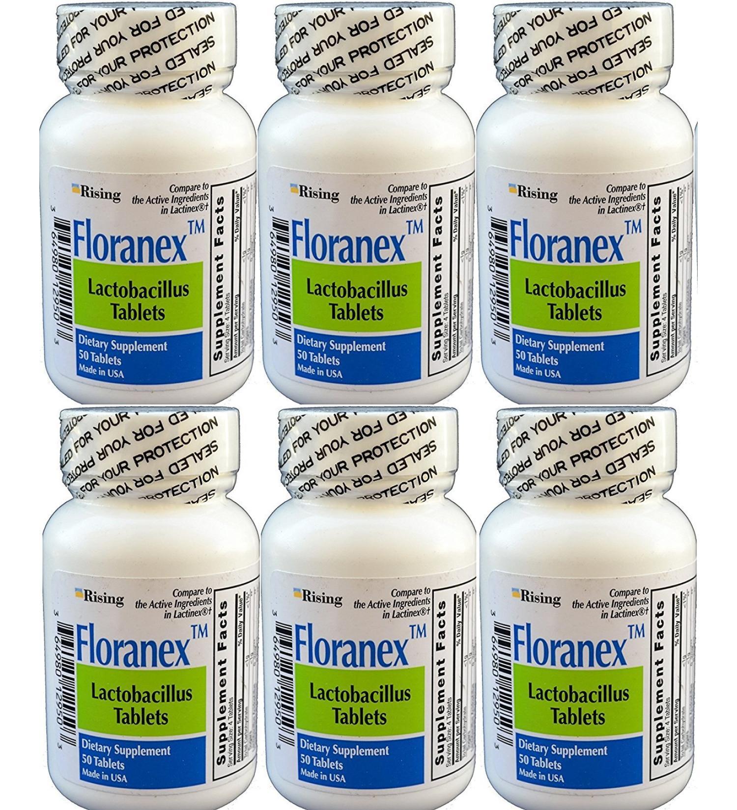 Floranex Probiotic for Colon Health Generic for Lactinex 50 Tablets per Bottle Pack of 6 Total 300 Tablets