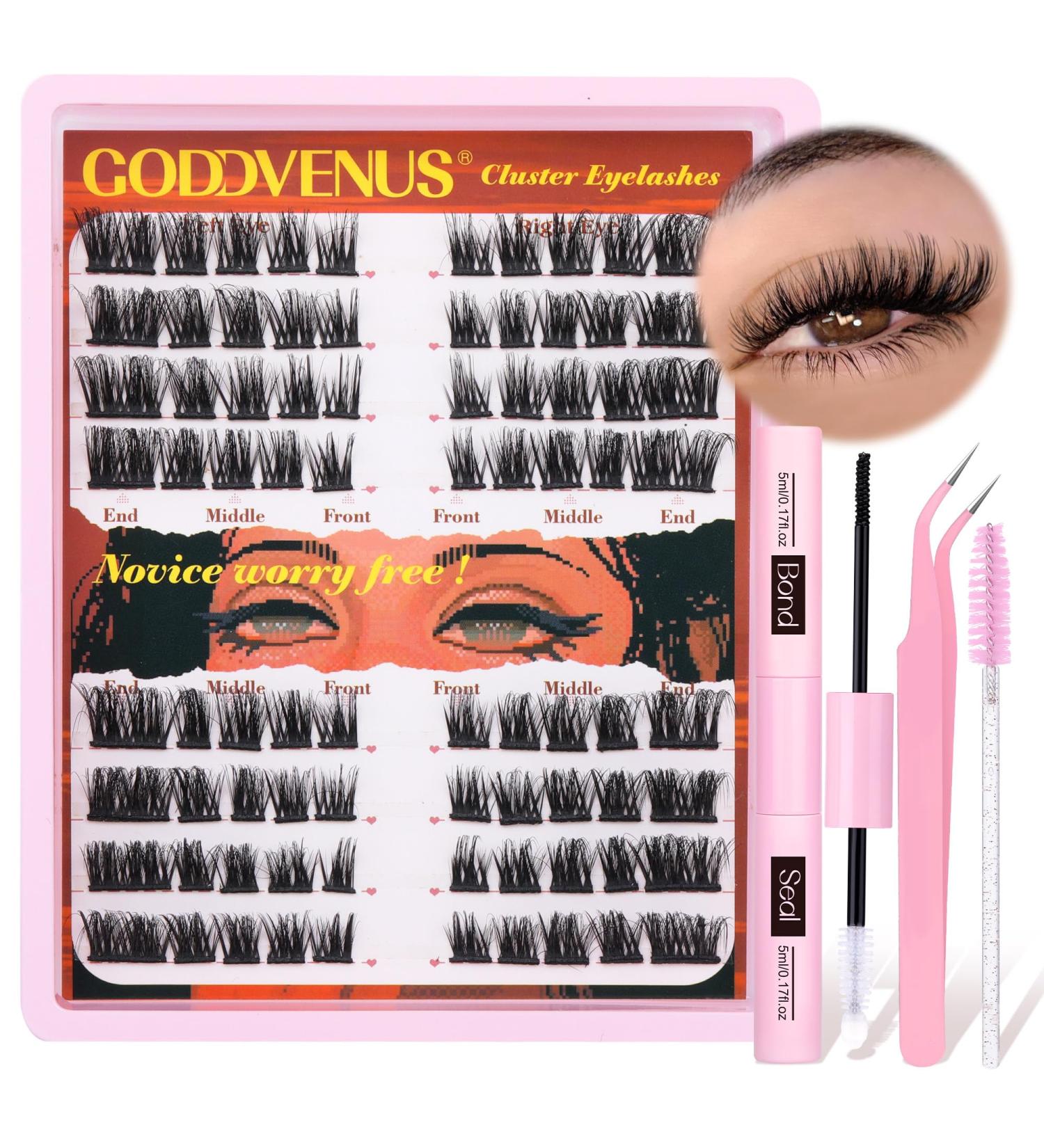 Eyelash Extension Kit Thick Lashes Individual Cluster DIY Lash Extension Kit for Beginner Russian D Curl Individual Eyelashes Kit with Cluster Lashes Glue Bond and Seal Eyelash Tweezers by Goddvenus I-lash cluster kit - Buy Online on GoSupps.com