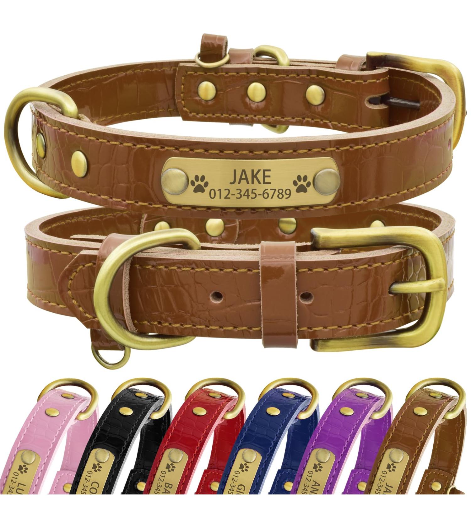 Senristar Personalized Leather Dog Collar - Engraved Name Tag Durable & Stylish for All Sizes (L Brown) - Buy Online on GoSupps.com