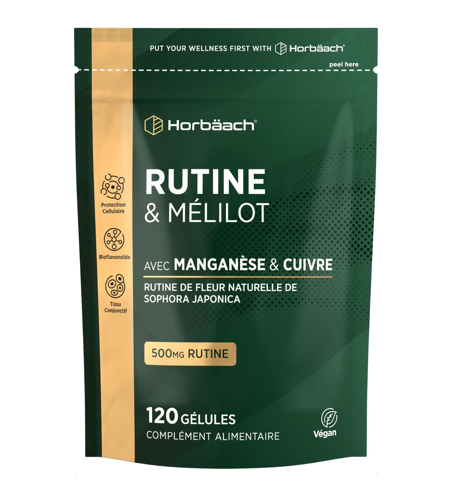 Rutine 500mg | avec Mangan se et Cuivre | Rutine et M lilot | 120 G lules V ganes | Haute Dosage | Horbaach - Buy Online on GoSupps.com