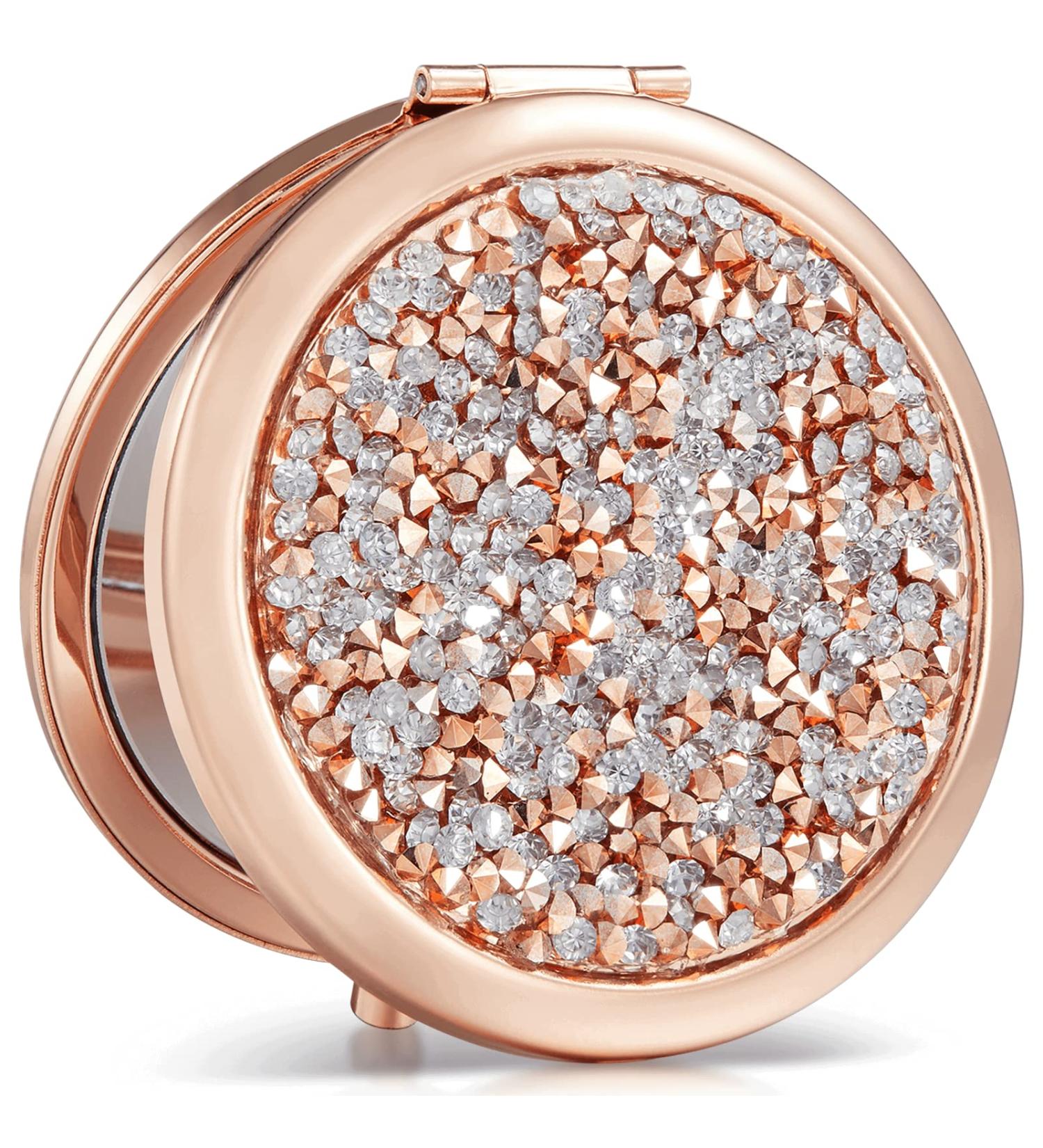 OMIRO Rose Gold Mini Mix Diamond Compact Mirror - 1X/10X Magnification - Buy Online on GoSupps.com