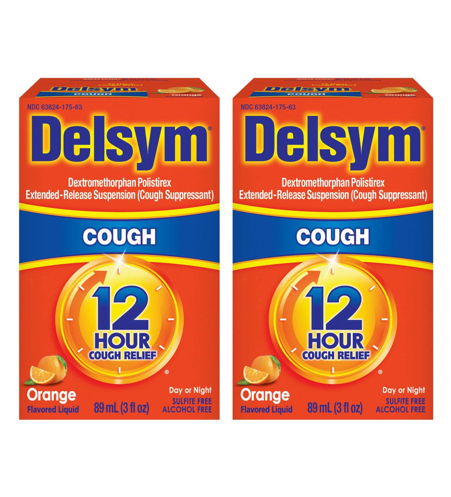 Delsym Adult Cough Suppressant Liquid Orange Flavor 3 Ounce (Pack of 2) - Buy Online on GoSupps.com