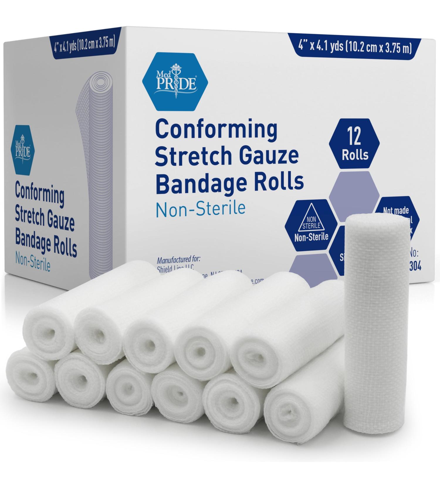 Medpride Conforming Gauze Rolls - Pack of 12 | 4 x 4.1 Yards First Aid Bandages for Wounds & Injuries - Disposable Nonsterile Body Wrap Dressing for Knee Ankle Hands Wrist - Buy Online on GoSupps.com