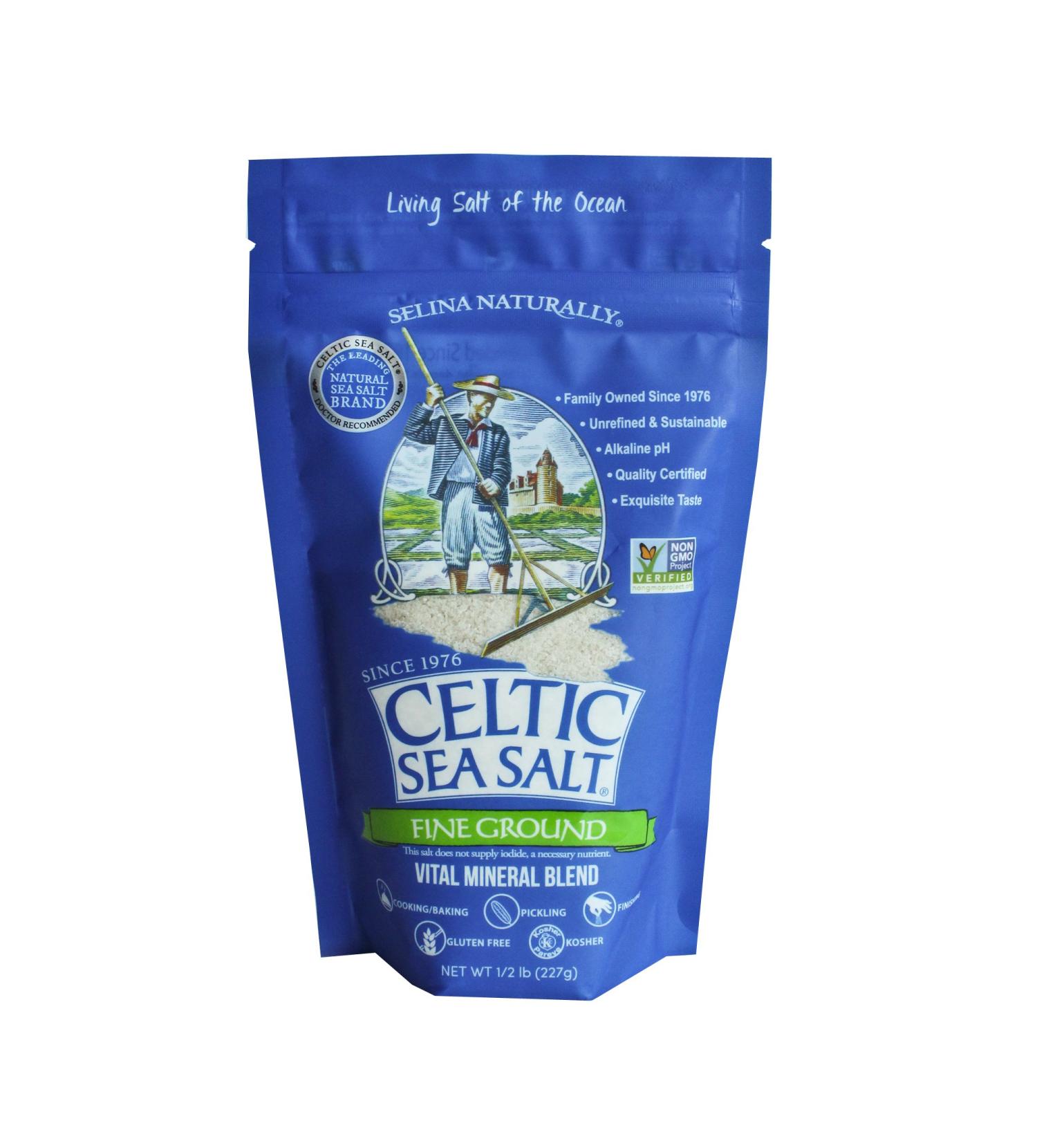 Fine Ground Celtic Sea Salt 8 oz - Resealable Bag - Pure and Natural Sea Salt - Buy Online on GoSupps.com