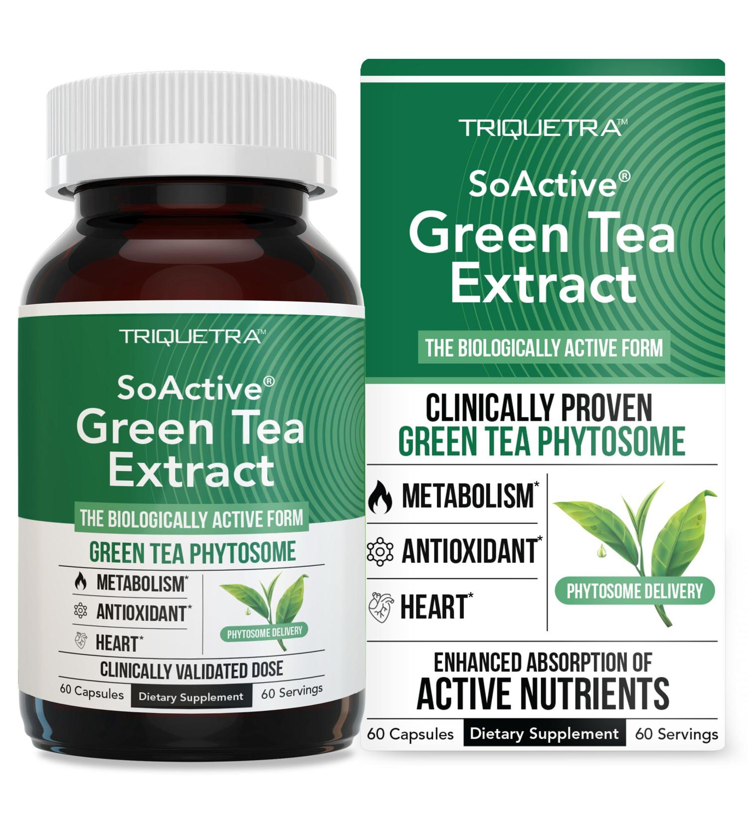 SoActive Green Tea Extract - Clinically Proven Green Tea Phytosome - 200% Better Absorption & Effectiveness - Clinically Validated Dose - Supports Metabolism & Weight Management - 60 Capsules - Buy Online on GoSupps.com