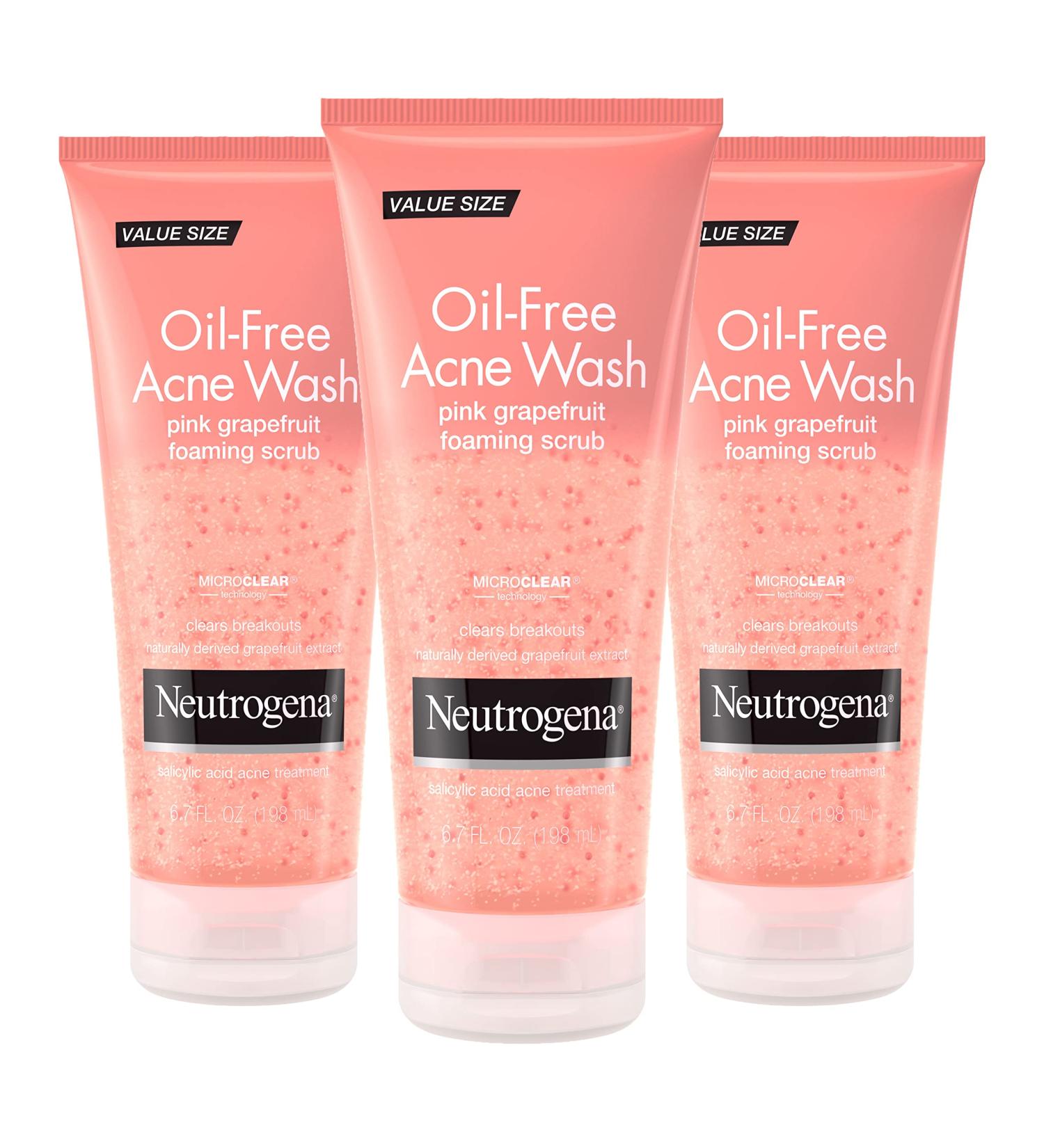 Neutrogena Oil-Free Pink Grapefruit Acne Treatment Face Wash with Vitamin C & 2% Salicylic Acid - Pack of 3 - 6.7 Fl Oz - Buy Online on GoSupps.com