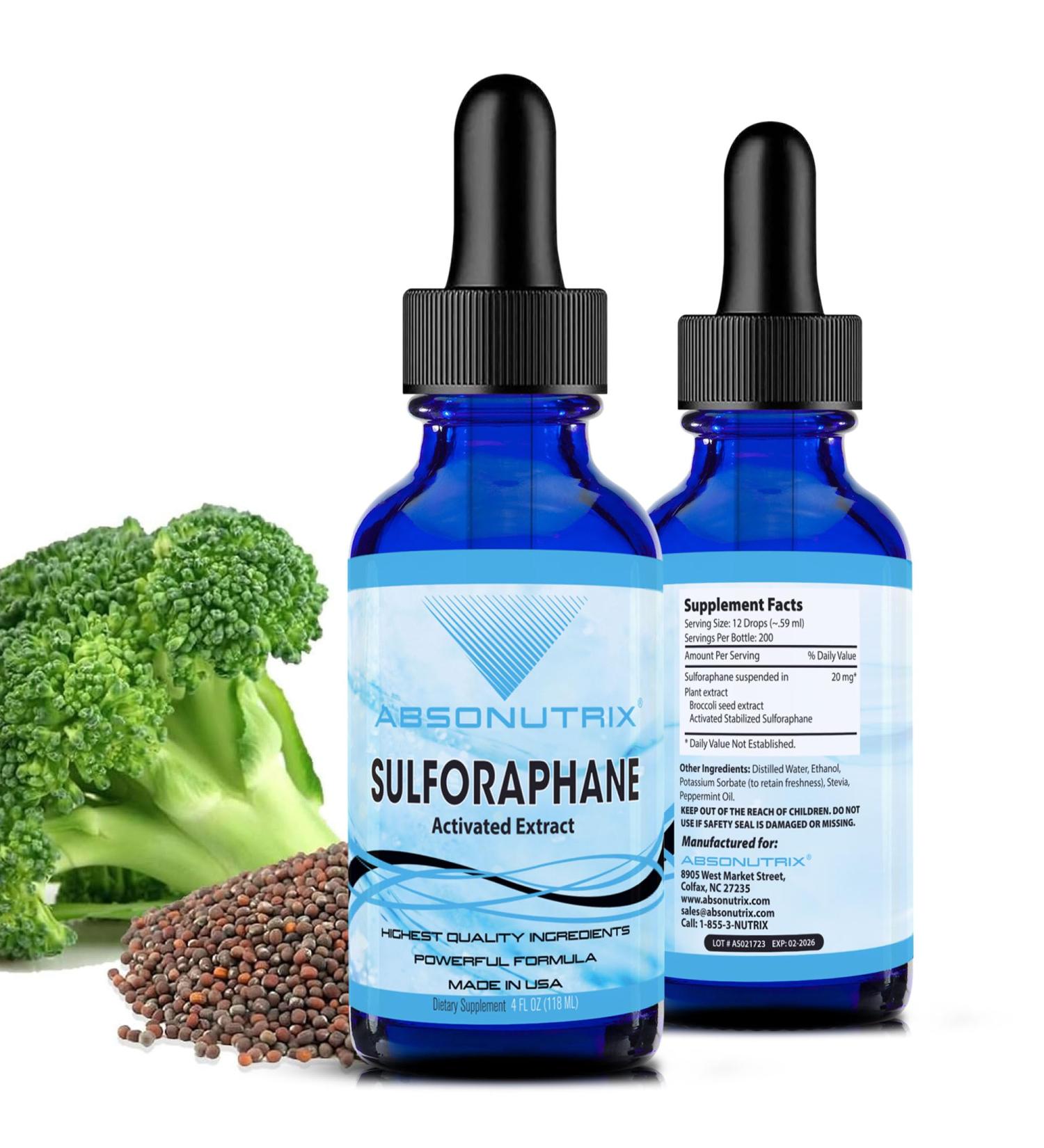 Absonutrix Activated and Stabilized Sulforaphane 20 mg 200 Servings Helps Cognitive Function Helps Slow Down Aging Third Party Tested Easy Absorption GMP-Certified Non-GMO Made in USA  - Buy Online on GoSupps.com