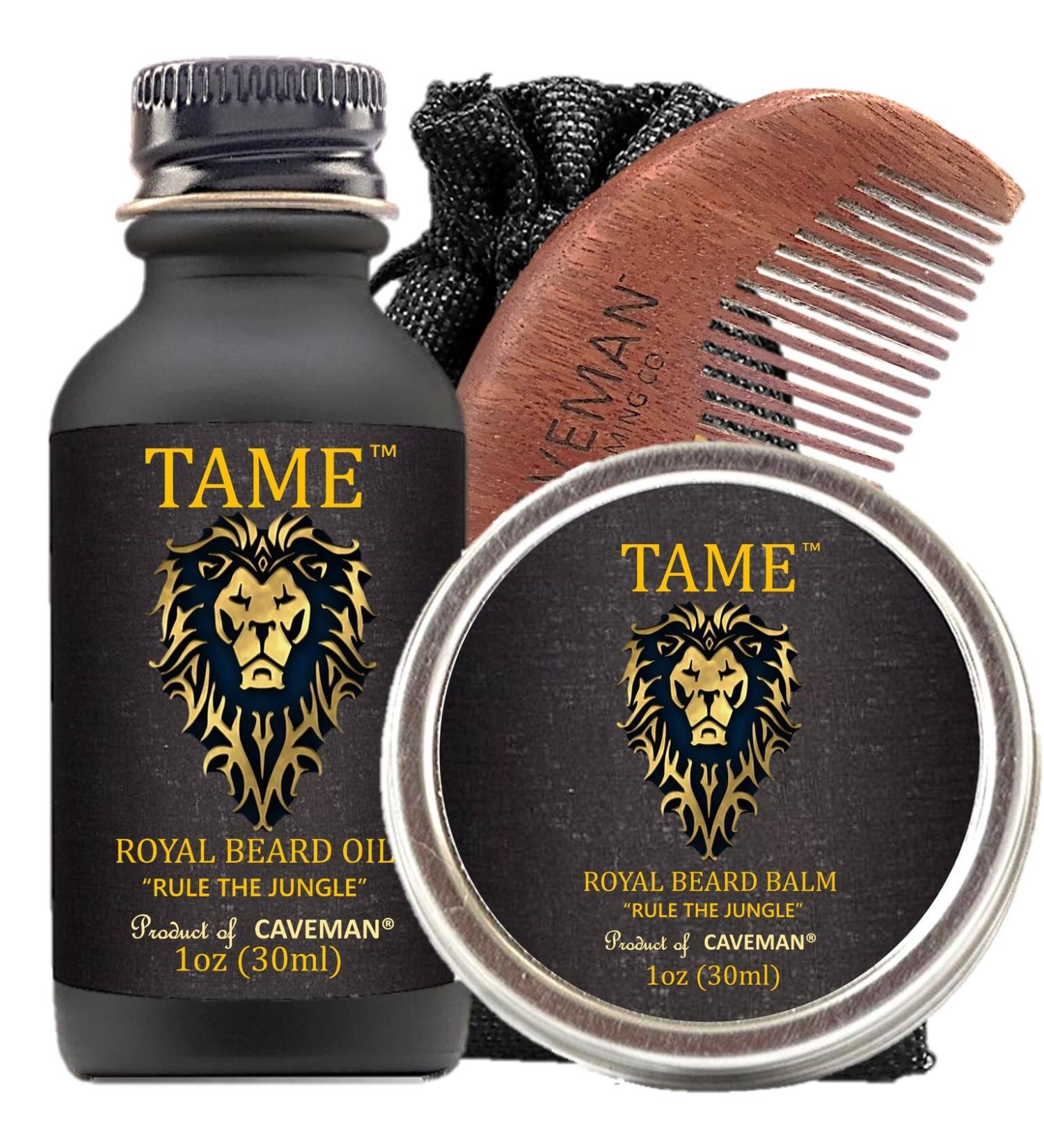 Beard Oil Conditioner 3-in-1 Set by Caveman | Tame Strengthen & Moisturize Your Beard with Oil Balm & Comb | Best Beard Care for Men - Buy Online on GoSupps.com