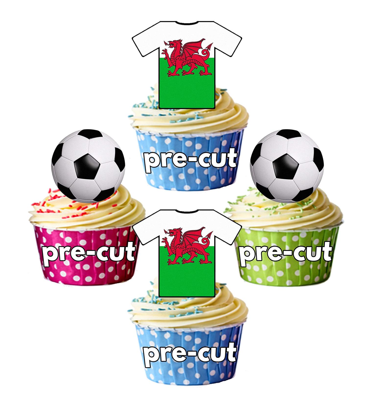 PRE-CUT Wales Football Edible Cupcake Toppers Cake Decorations World Cup 2022 Party