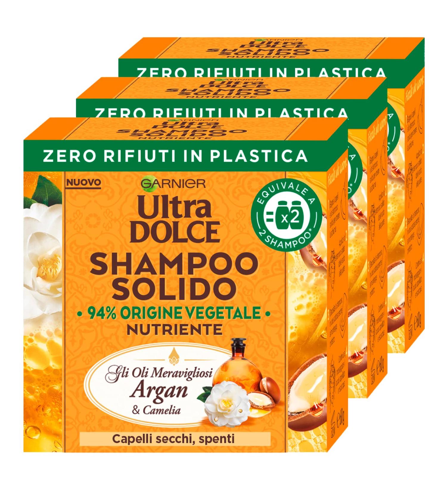 Garnier - Pack of 3 nourishing solid shampoos for wonderful argan and camellia oils with ingredients of natural origin for dry and dull hair - 3 solid shampoos of 60 g - Buy Online on GoSupps.com