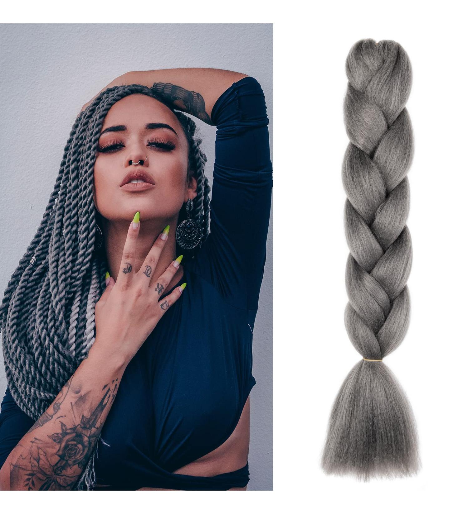 Gairyan Jumbo Braids Extensions - 60cm Ombre Synthetic Hair (Dark Gray) for Box Crochet Braids - 100g Braid Art - Buy Online on GoSupps.com