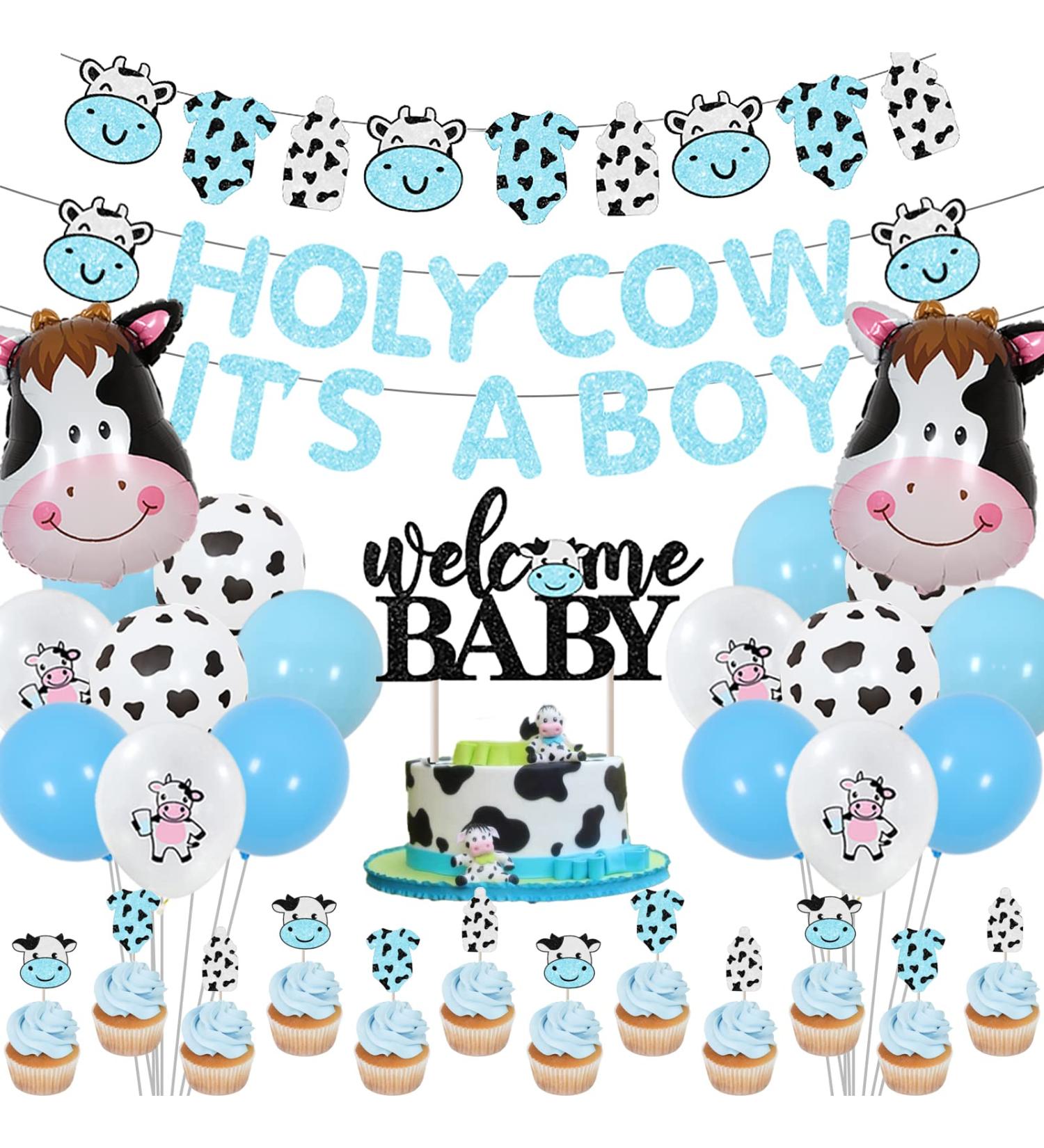 Cow Baby Shower Decorations for Boy Holy Cow It's a Boy Baby Shower Decorations Blue Cow Garland Welcome Baby Cake Toppers for Cow Theme Baby Shower Decor - Buy Online on GoSupps.com