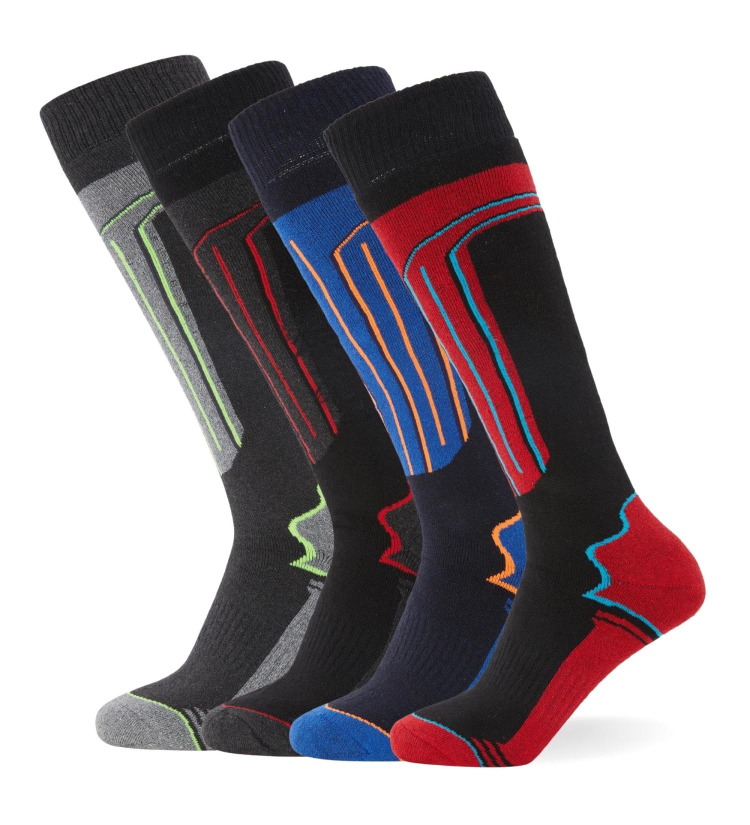 FM London Thermo Ski Socks for Men & Women (4-Pack) - Ergonomic Breathable Comfortable & Colorful Sizes 39-45 - Buy Online on GoSupps.com