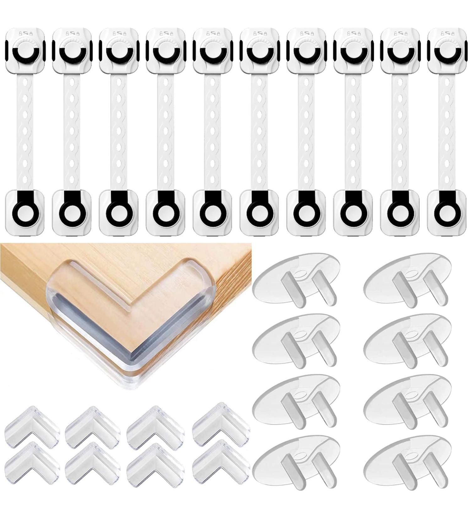 KP's Baby Safety Kit - 26 Pack Child Proofing Set with Cabinet Locks, Outlet Covers, Corner Protectors - Includes Bonus Adhesives (Black) - Buy Online on GoSupps.com