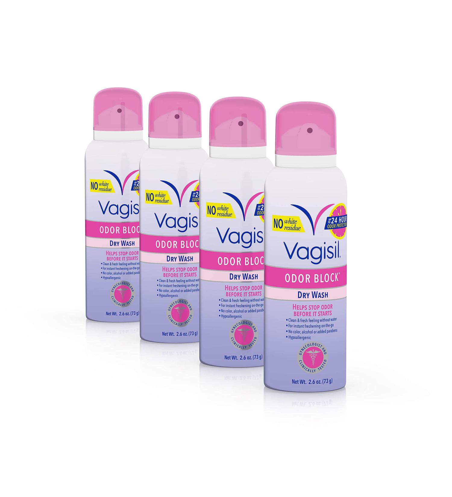 Vagisil Odor Block Feminine Dry Wash Deodorant Spray for Women - Gynecologist Tested - On The Go Hygiene - 2.6 Oz (Pack of 4) - Buy Online on GoSupps.com