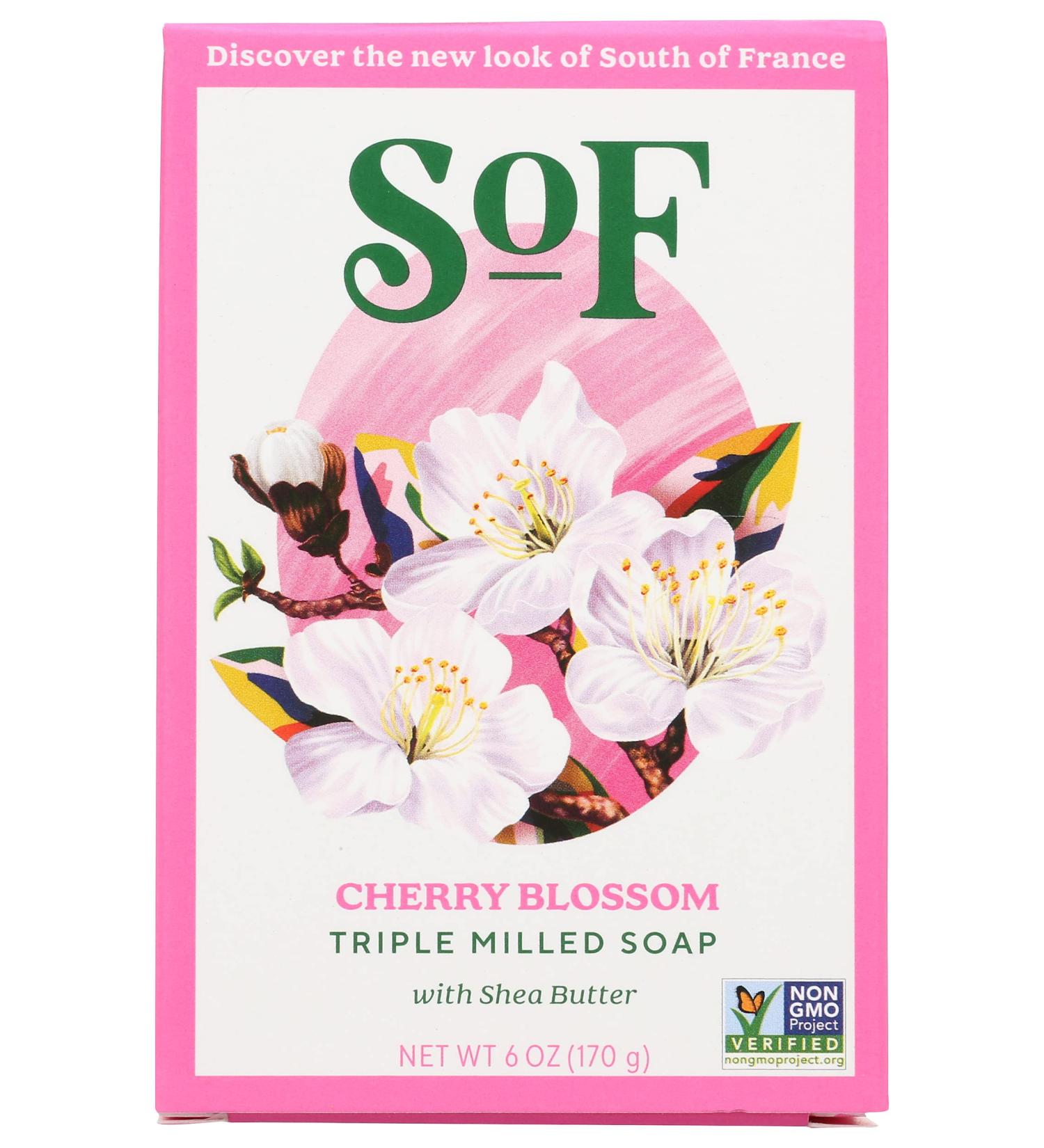 South of France Cherry Blossom Scent Soap Bar Natural Non GMO 6 Ounce (Pack of 1)