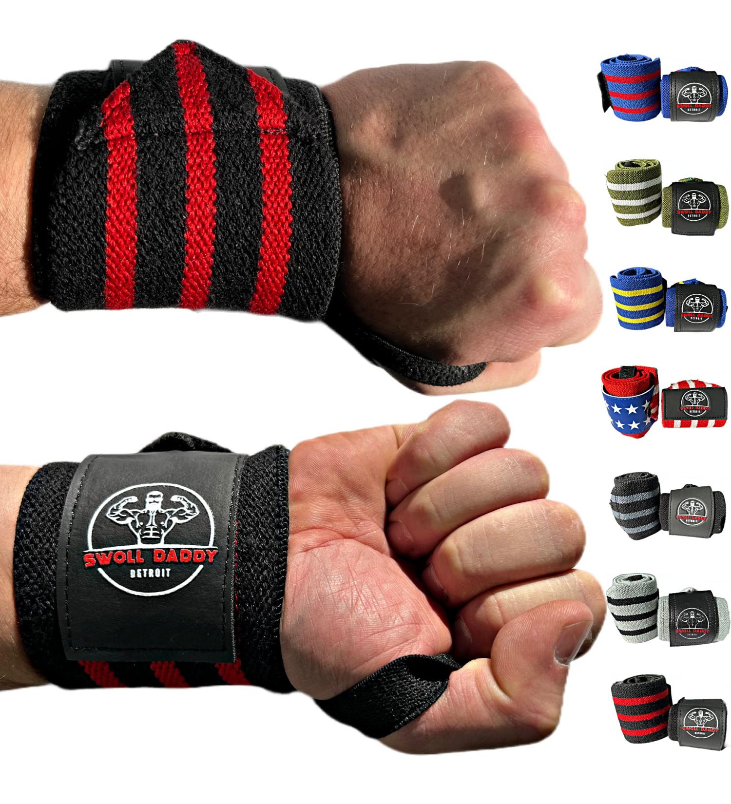 Swoll Daddy Wrist Wraps - 18 Premium Grade with Thumb Loops - Wrist Support Brace for Strength Training, Crossfit, Powerlifting, Weight Lifting - Men & Women - BlackRed - Buy Online on GoSupps.com