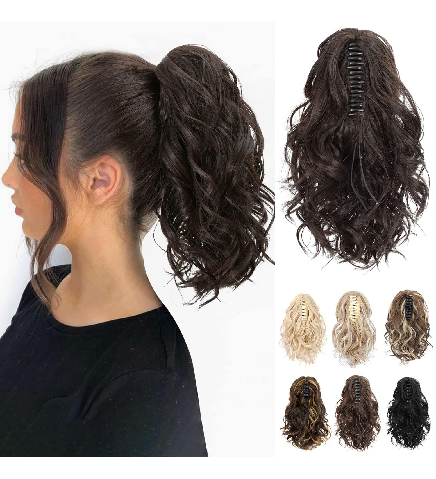 REECHO Short Curly Ponytail Extension Claw Clip 10 Inch - Natural Wavy Synthetic Hairpiece for Women - Black Brown - Buy Online on GoSupps.com