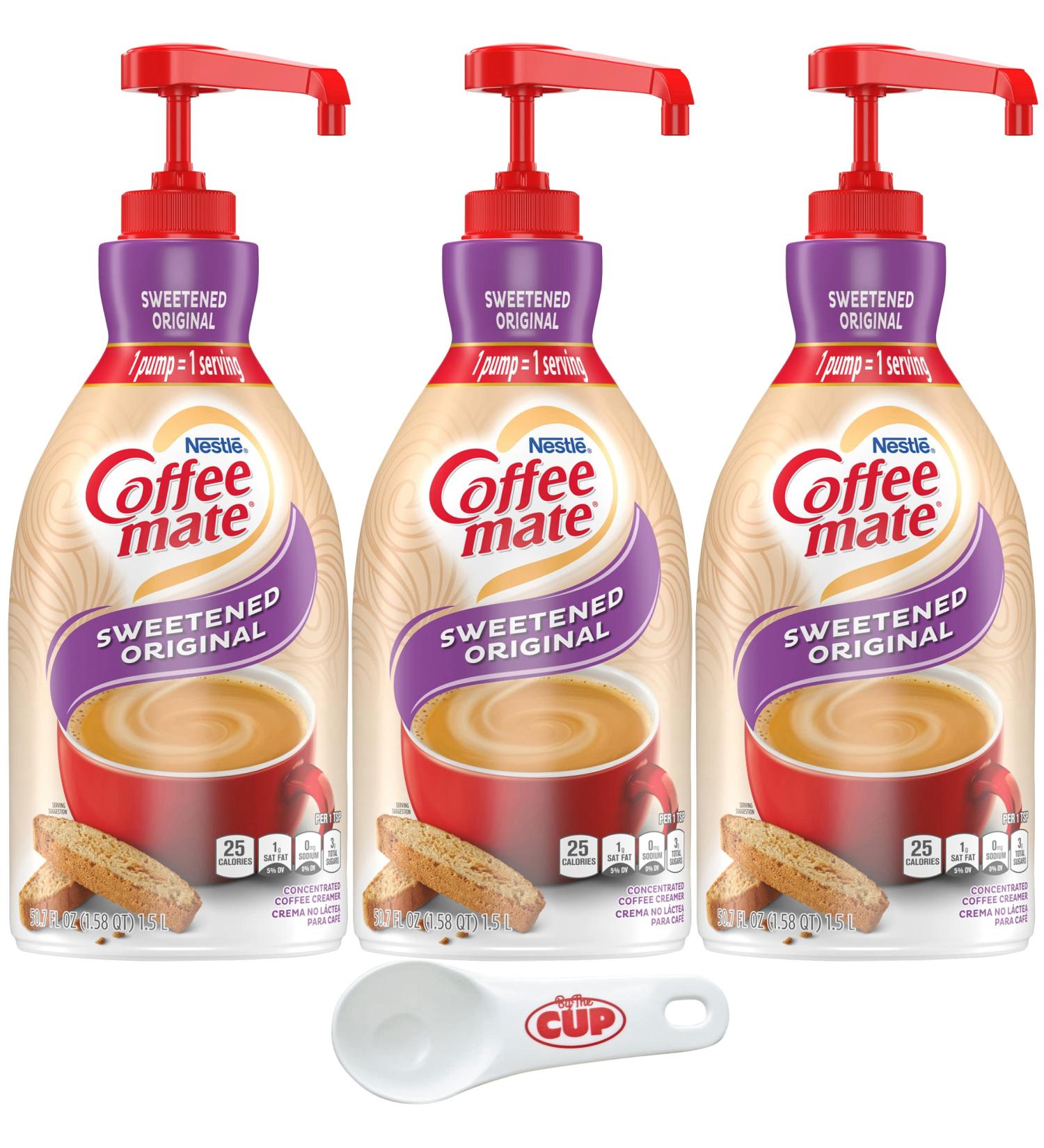 Coffee mate Sweetened Original Liquid Concentrate 1.5 Liter Pump Bottle (Pack of 3) with By The Cup Coffee Scoop - Buy Online on GoSupps.com