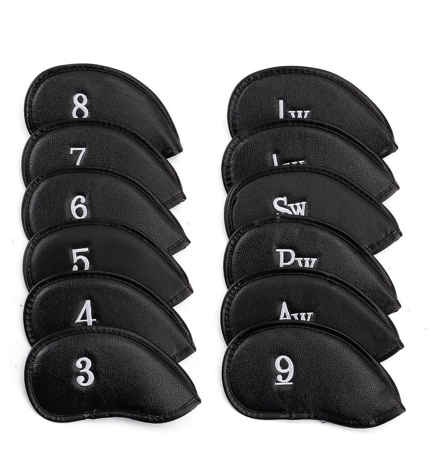 Golf Club Head Covers - Premium Vegan Leather Iron & Wedge Head Covers - Set of 12 - Fit Most Irons - New