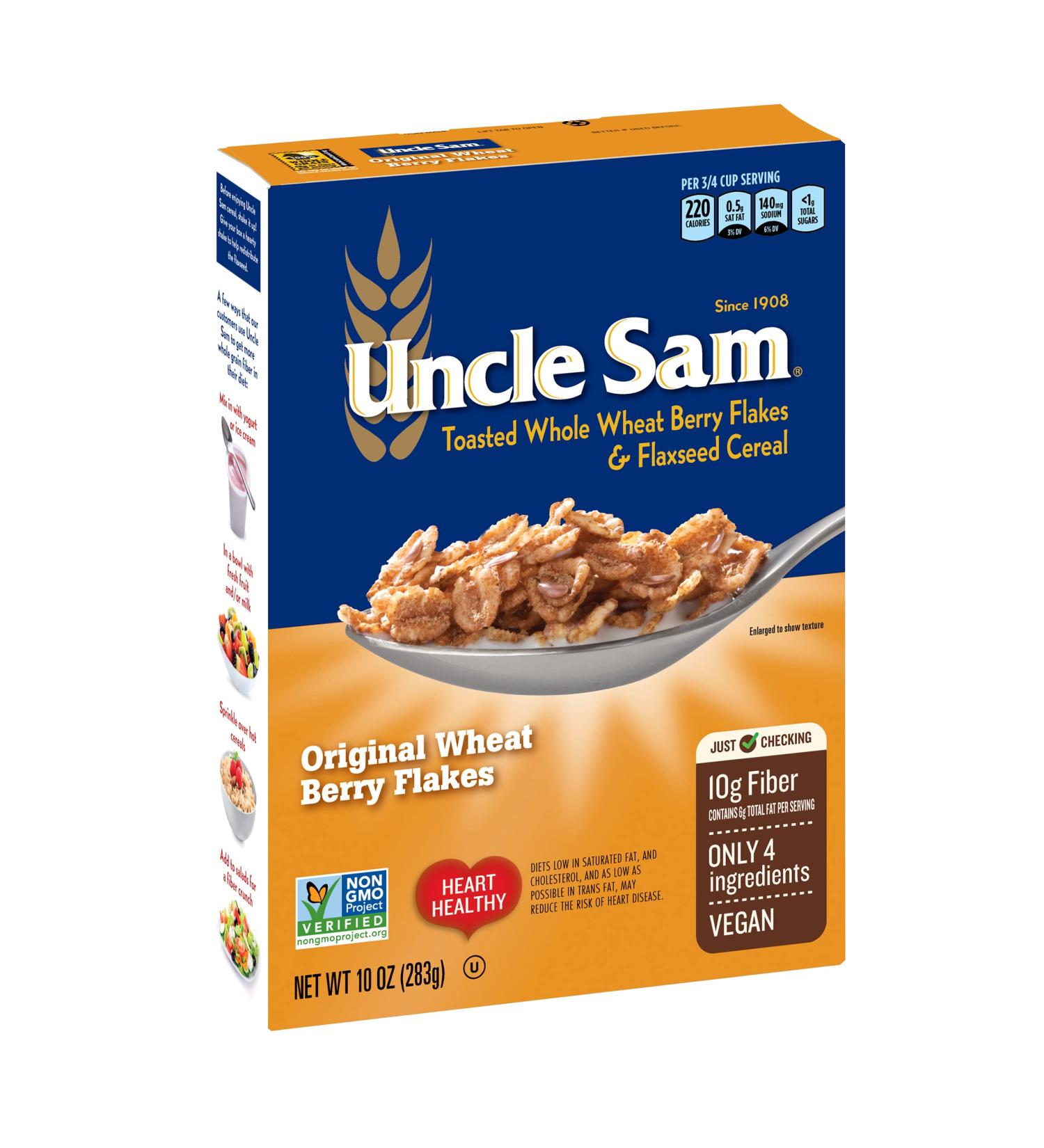 Uncle Sam Original Wheat Berry Flakes Cereal - High Fiber, Whole Grain, Non-GMO, Kosher, Vegan - 10 Oz Box (Pack of 12) - Buy Online on GoSupps.com