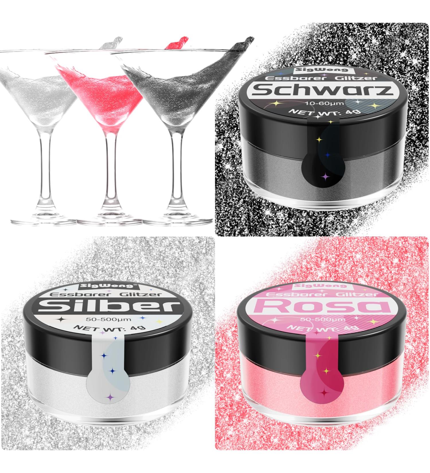 Edible Glitter Set - 3x4g Food Coloring Glitter for Cakes Drinks Cocktails & Fondant - Perfect for Baking & Party Decor - Buy Online on GoSupps.com