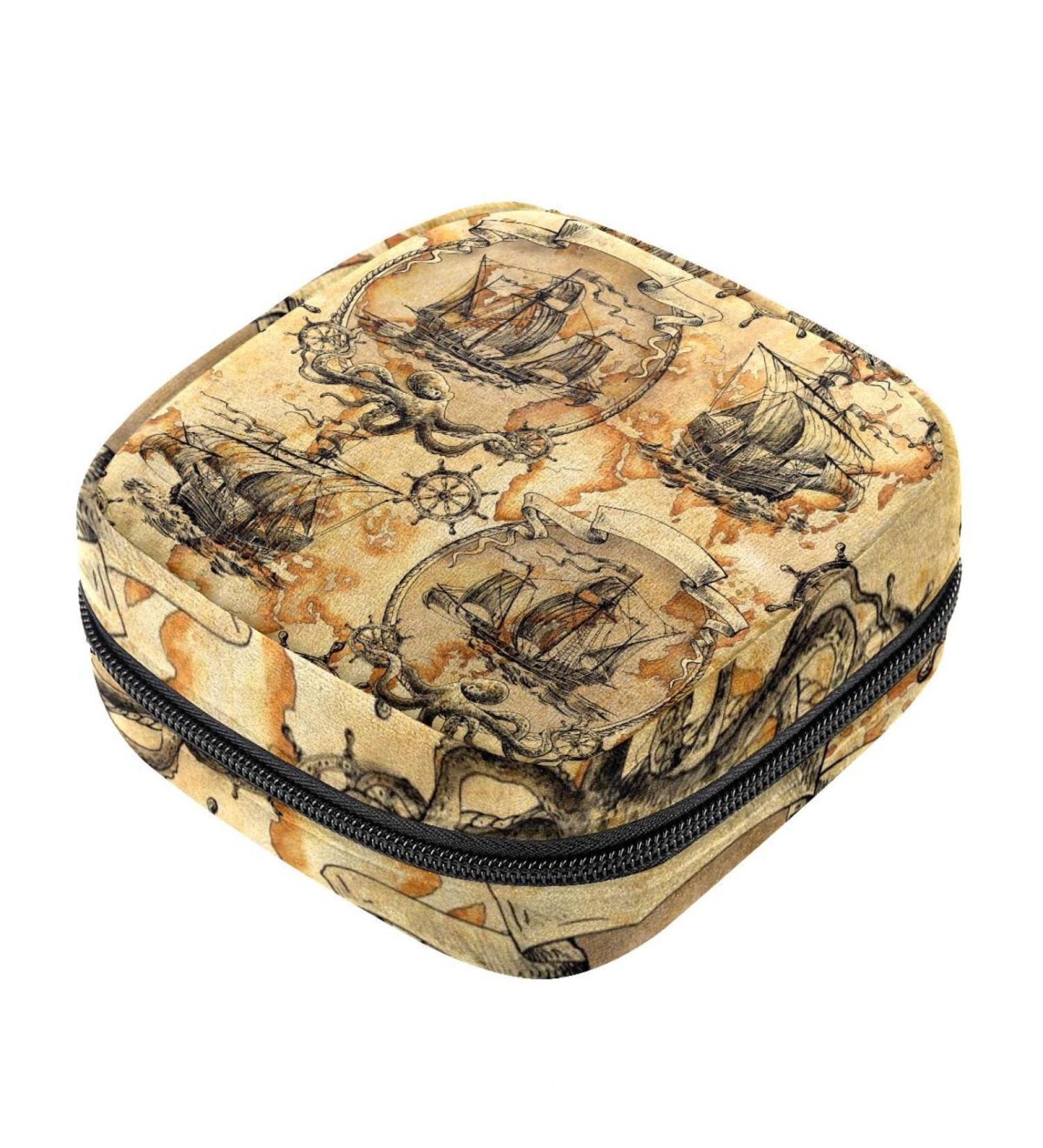 Vintage Sailing Pirates Treasure Painted Ladies Storage Bag - Portable Menstrual Cup Holder for Women & Teen Girls - Buy Online on GoSupps.com
