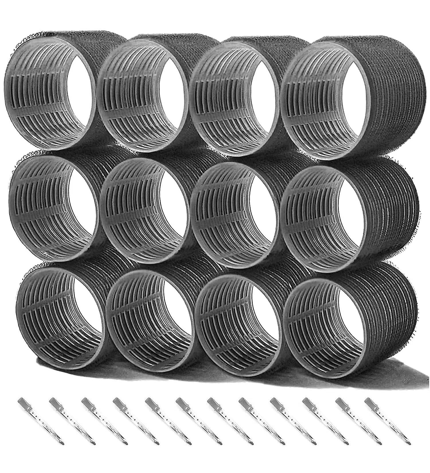 24 Pcs Hair Rollers Set with Self Grip Jumbo Rollers & Duckbill Clips - Black | Hair Curlers for Long, Medium, Short Hair - Salon DIY Hairdressing Tools - Buy Online on GoSupps.com