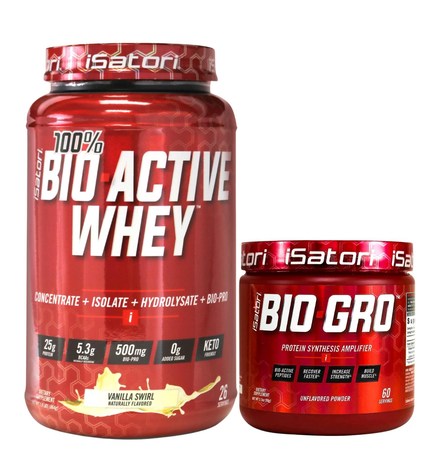 iSatori Bio-GRO Vanilla Ice Cream (60 Servings) & Bio-Active Whey Protein Powder Unflavored (30 Servings) - Buy Online on GoSupps.com
