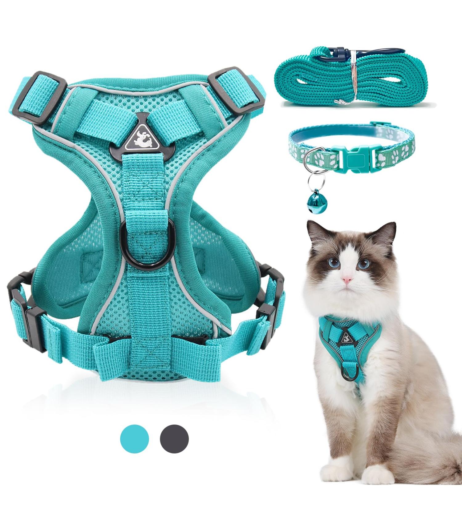 Fineasy Cat Dishes with Adjustable Leash - Outbreak-Proof Harness & Soft Cat Kitten Dog Breastware (Green S) | Shop Internationally - Buy Online on GoSupps.com
