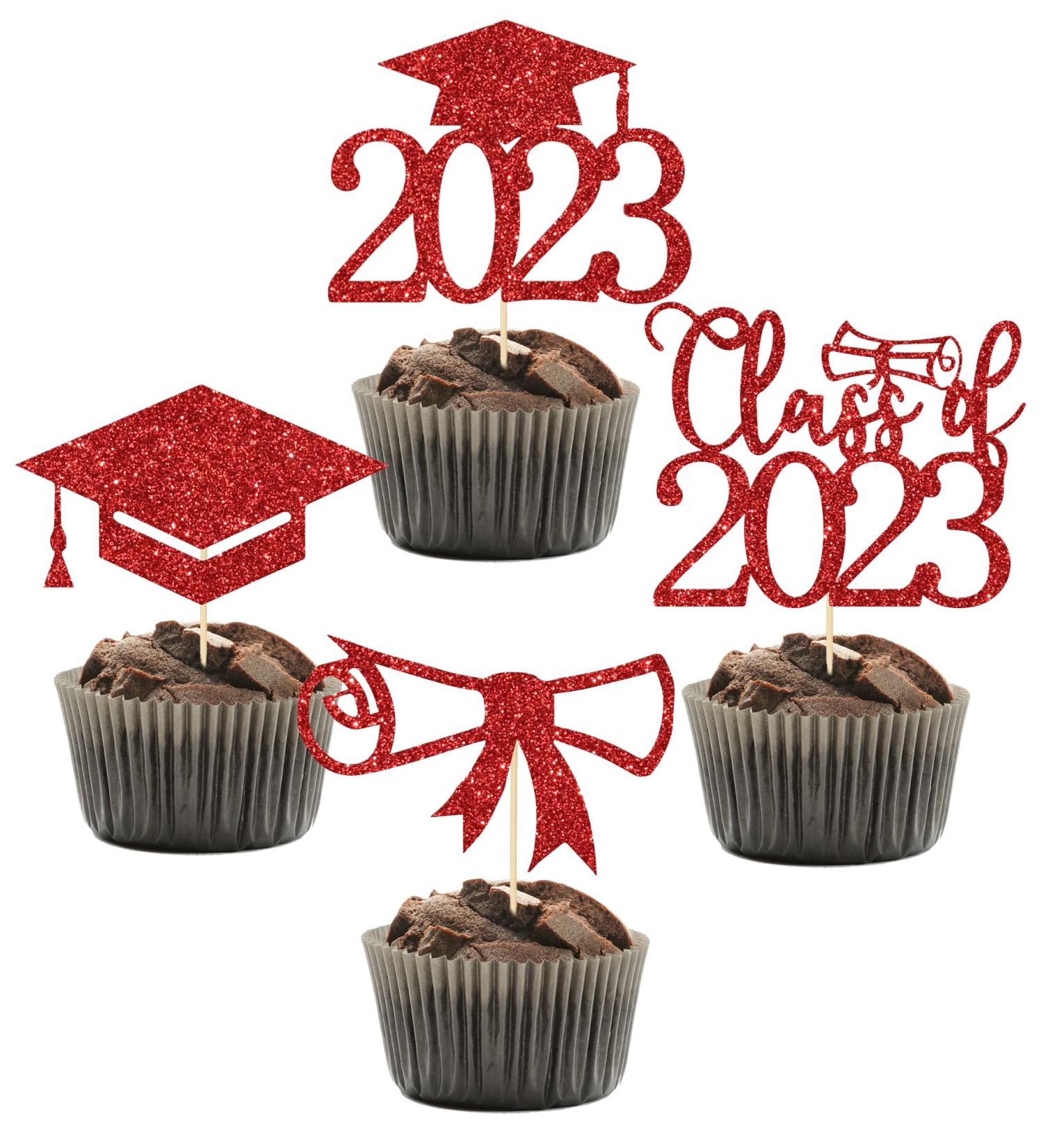 Class of 2023 Graduation Cupcake Toppers Red Glitter Graduation Cake Topper Congrats Cake Topper Graduation Cupcake Toppers 2023 Grad Cap Cupcake Topper Graduation Party Decorations 2023 - Buy Online on GoSupps.com