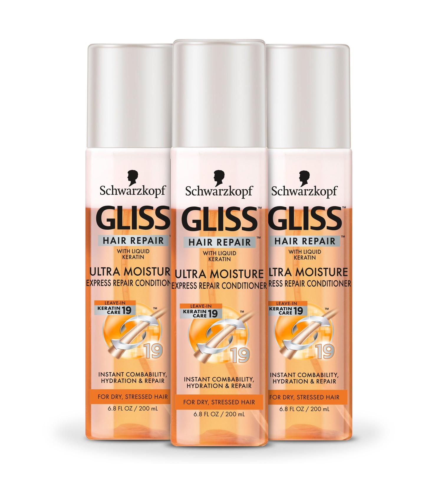 GLISS Hair Repair Leave-In Conditioner Ultra Moisture Express Repair for Dry or Stressed Hair 6.8 Ounces (Pack of 3) - Buy Online on GoSupps.com