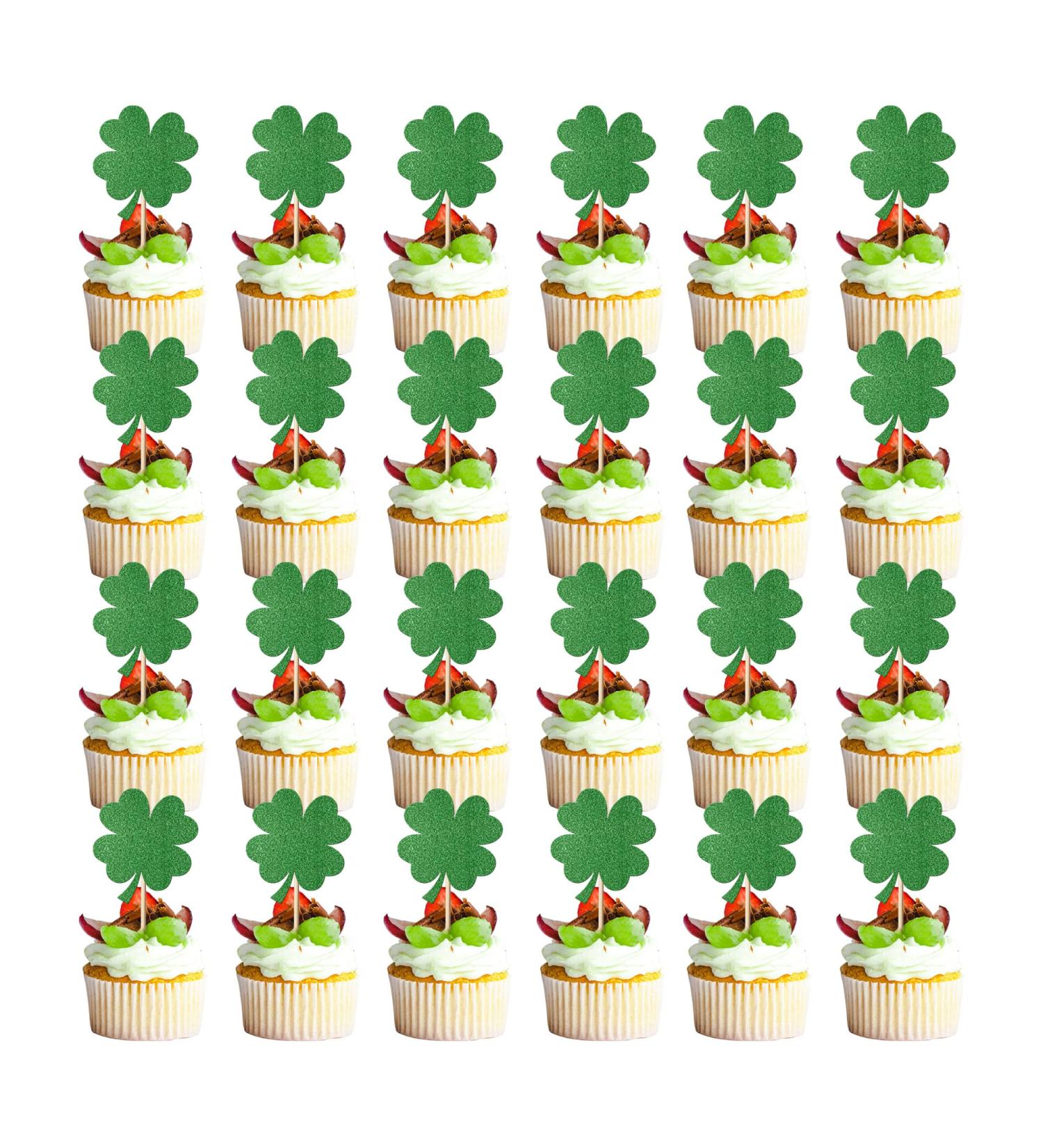 Leetaivie 24 Pcs Four- Leaf Clover Cupcake Topper Green Glitter Lucky Four- Leaf Clover Cupcake Topper St. Patrick's Day Theme Birthday Party Cupcake Decorations - Buy Online on GoSupps.com