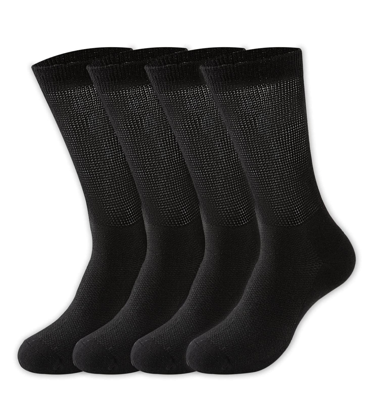 Diabetic Bamboo Socks 4 Pairs for Men & Women - Loose Fit Non-Binding Top - Improves Circulation - Medium Black - Buy Online on GoSupps.com