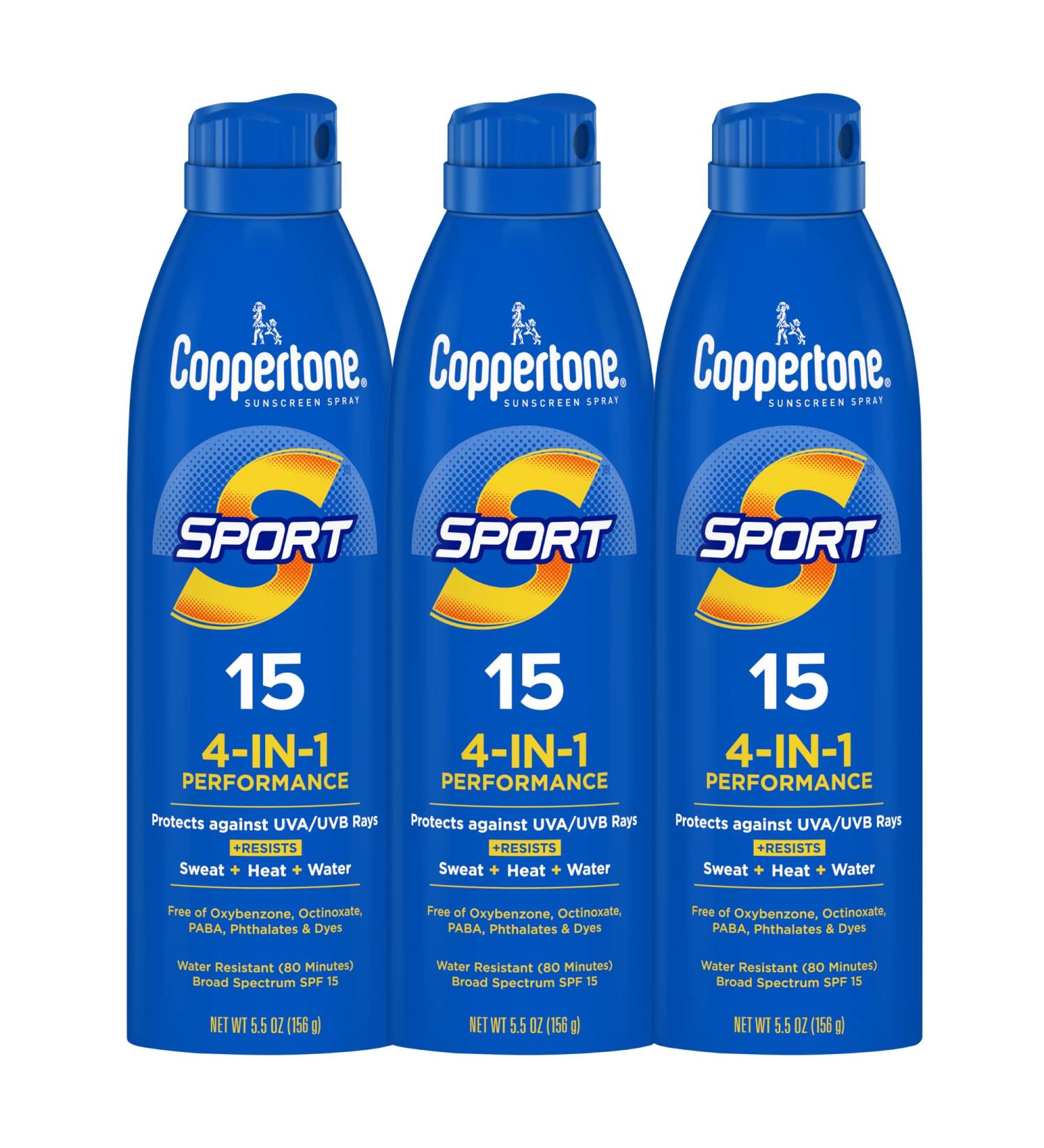 Coppertone Sport Sunscreen Spray Broad Spectrum SPF 15 Water Resistant Spray Sunscreen 5.5 Oz Pack of 3 - Buy Online on GoSupps.com
