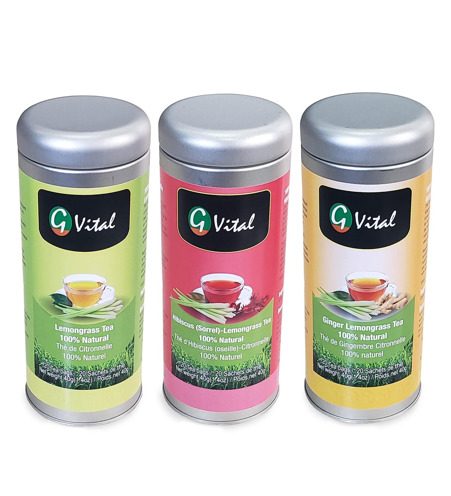 Natural Organic Lemongrass Tea Variety Pack - Lemongrass Lemongrass-Ginger and Lemongrass-Hibiscus Blends non-GMO caffeine free great hot and iced go vital - Buy Online on GoSupps.com