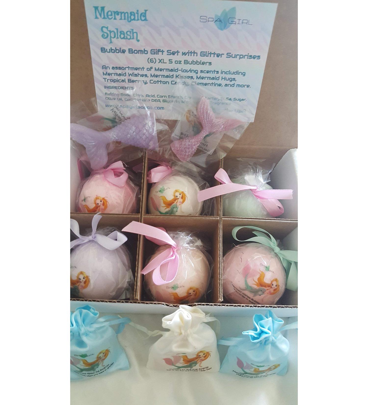 Mermaid Bath Bombs with Glitter Surprises - 6 XL USA Made Fizzy Gift Set for Girls | Handmade Perfect Bubble Bath Spa Party Birthday Gift - Buy Online on GoSupps.com