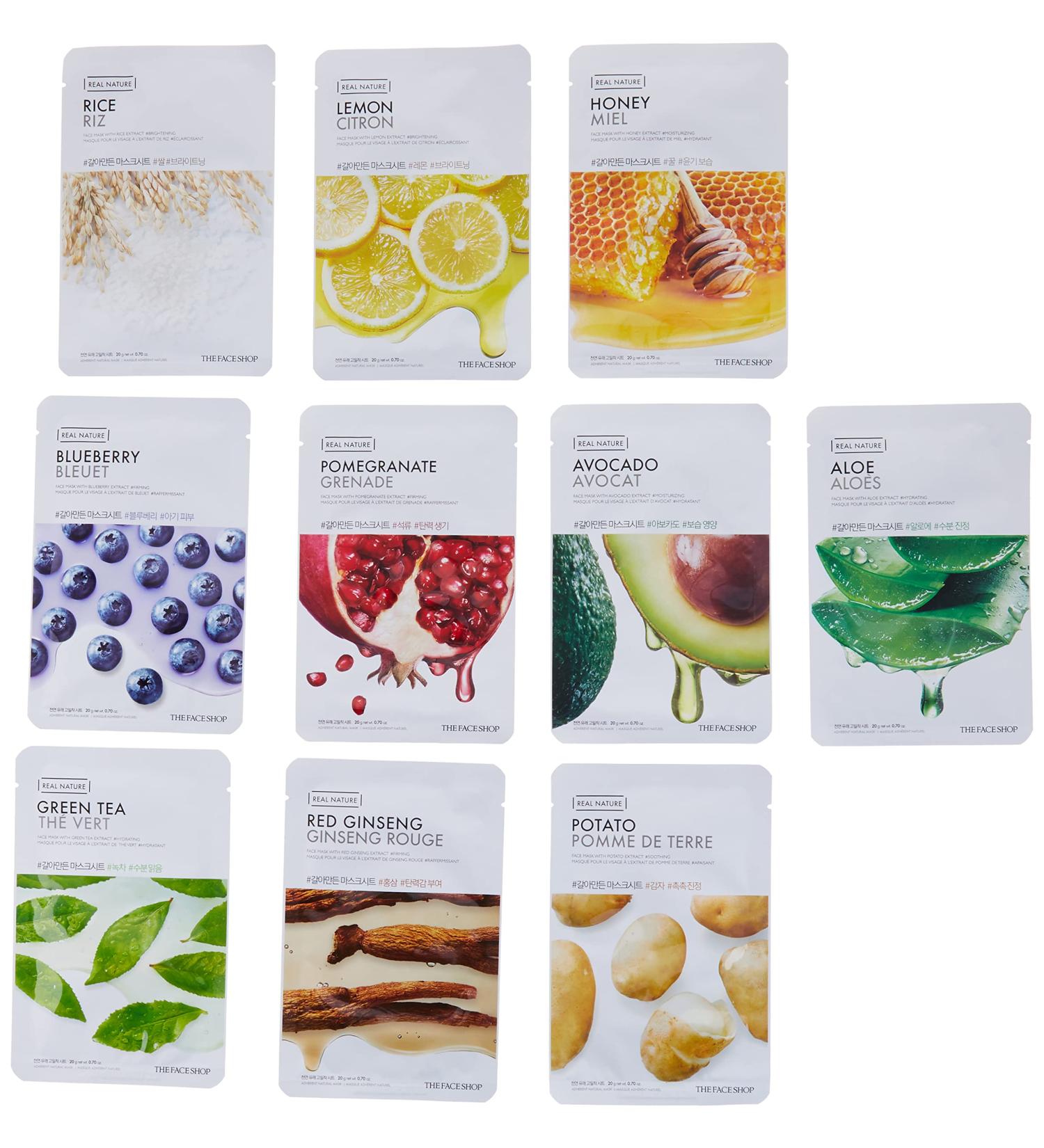 The Face Shop Real Nature Face Mask 10pcs Bundle | Hydrating & Soothing | Mild Formula | Additive-Free | K Beauty Skincare - Buy Online on GoSupps.com