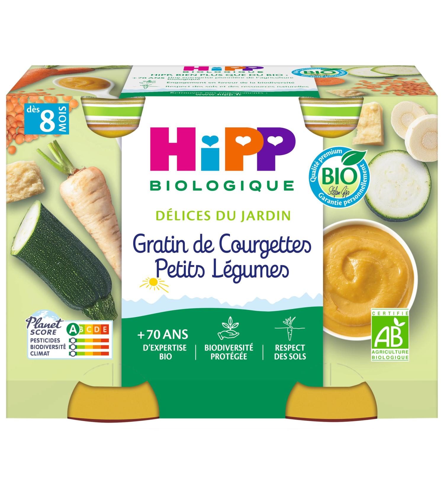 HiPP - D lices du Jardin - Gratin de Courgettes Petits L gumes D s 8 Mois - Pots - 2x190 g - BIOLOGIQUE
