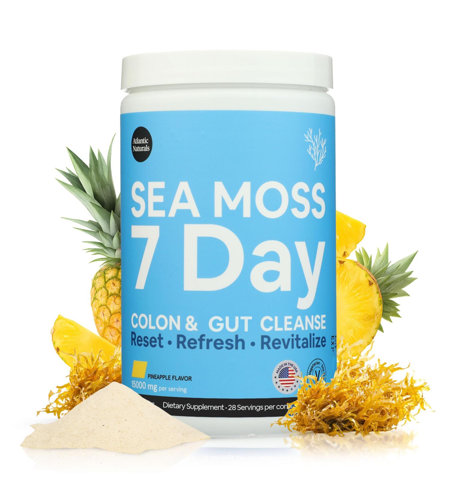 Atlantic Naturals Sea Moss Digestive Support Drink Mix - 7 Day Program with Psyllium Husk Flaxseed and MSM - Pineapple Flavor (14 oz) - Buy Online on GoSupps.com