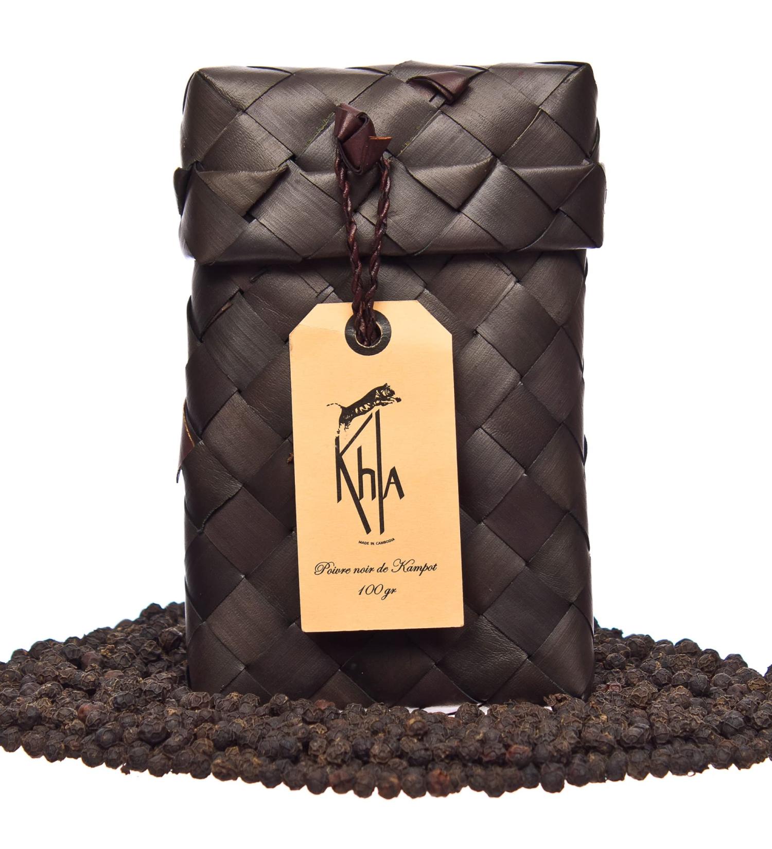 Khla - Organic Kampot Black Pepper - Peppercorns 100g - Traditional Palm Leaf Gift Box - Grand Cru Rare - Ingr - Buy Online on GoSupps.com